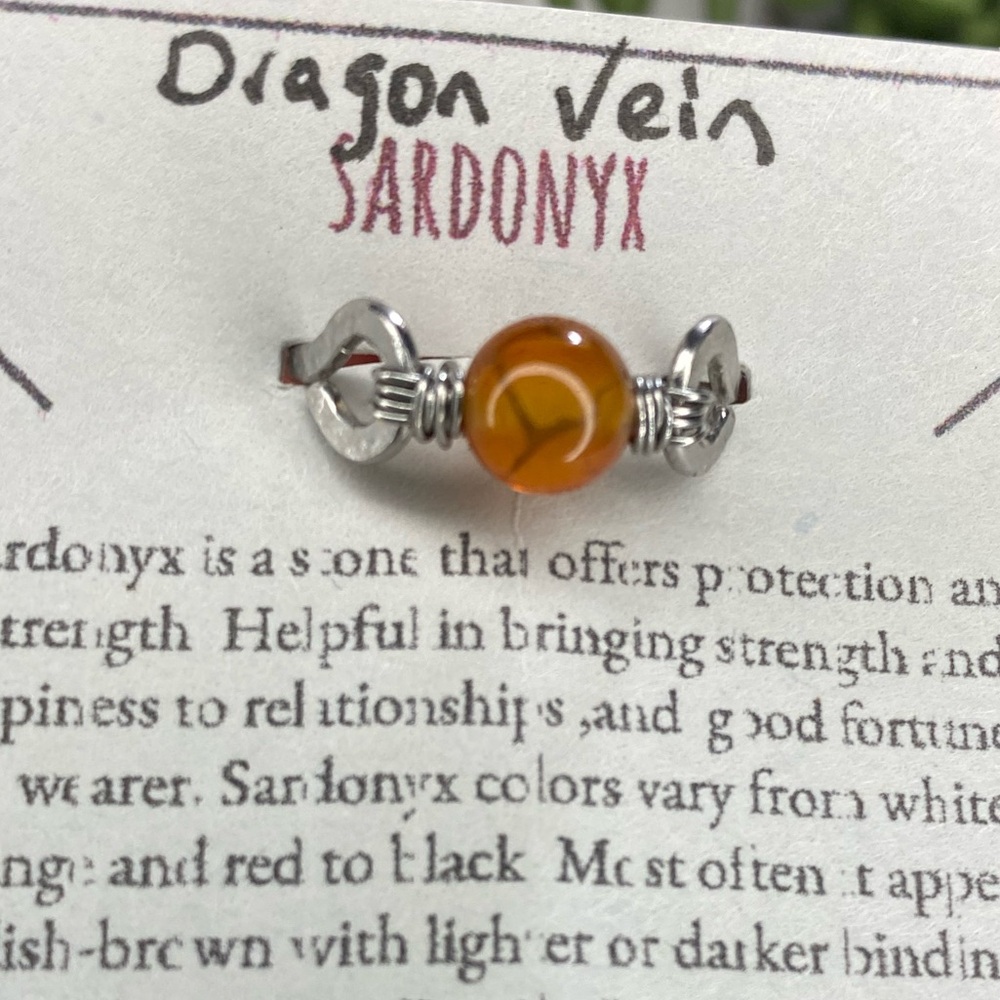 Orange Red Dragon Vein Sardonyx 6mm Bead Ring